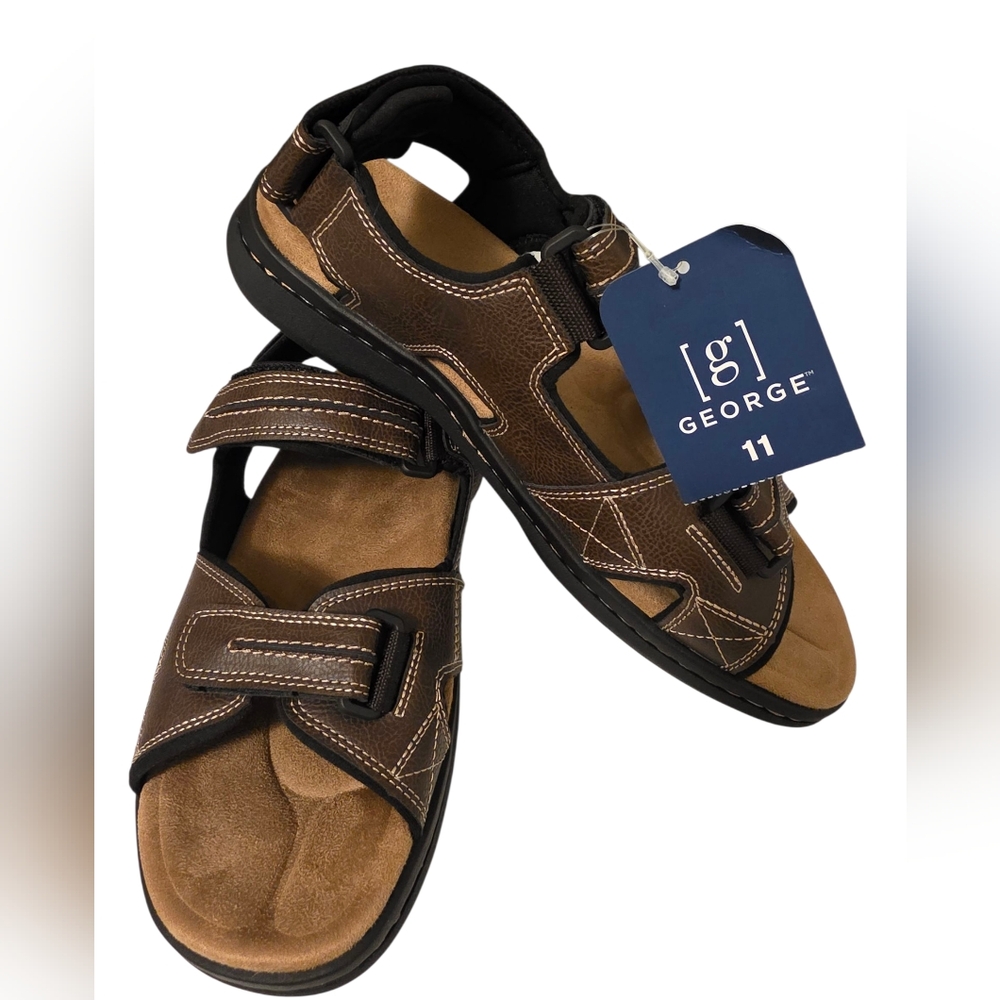 George's Confort Sandals Memory Foam Easy On/off Adjustable Brown Mens Size 11